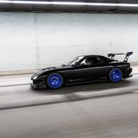 Black 1993 Mazda RX-7 on Blue Volk Racing TE37