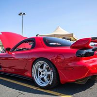Red 1993 Mazda RX-7 on Silver/Chrome Work Meister S1R