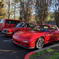 Red 1993 Mazda RX-7 on Silver/Chrome Enkei RPF1