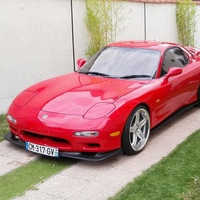Red 1993 Mazda RX-7 on Silver/Chrome Volk Racing GT-C Face 2