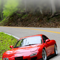 Red 1993 Mazda RX-7 on Silver/Chrome Enkei RPF1
