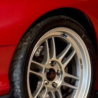 Red 1993 Mazda RX-7 on Silver/Chrome Enkei RPF1